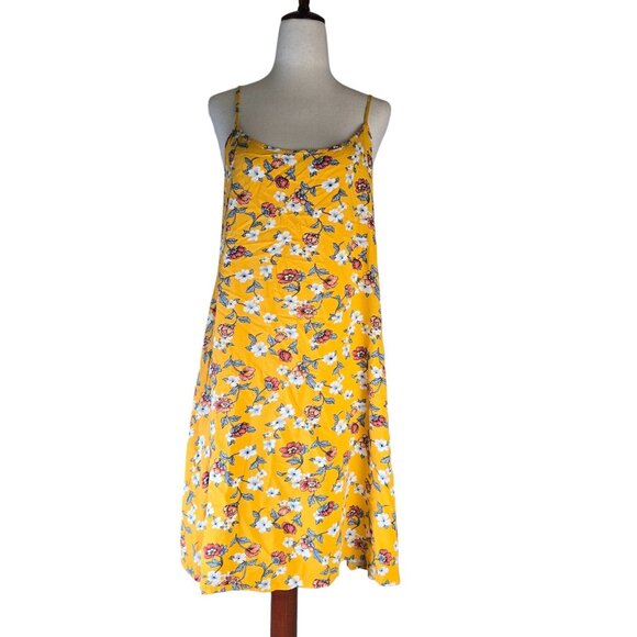 Floral Sundress Size Medium Yellow Flower Print Dress Summer Boho Beach Resort - Picture 2 of 15